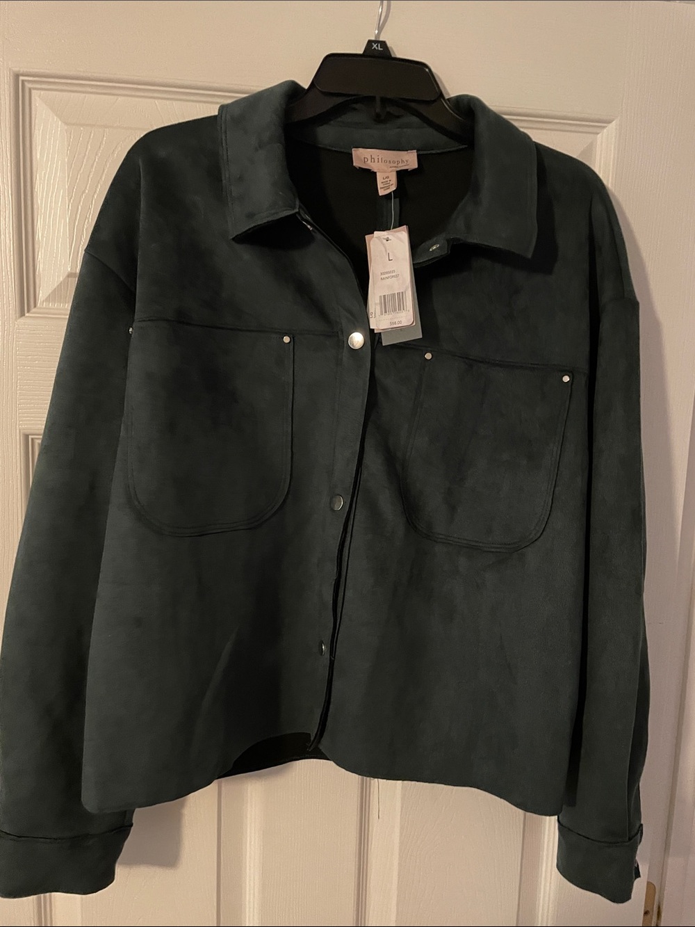 Philosophy Dark Green Suede-Look Button Jacket